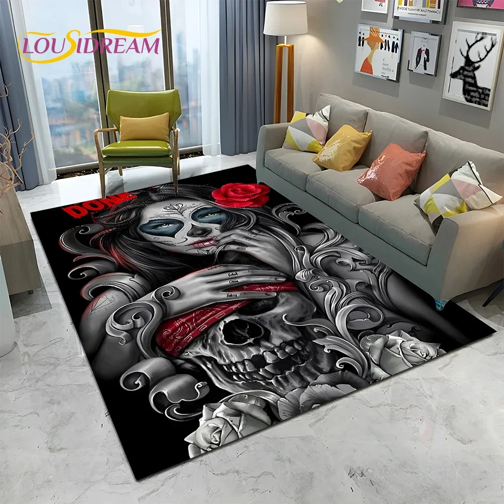 Home Textiles Sale - Tappeto Gotico Horror con Teschio Femminile,
